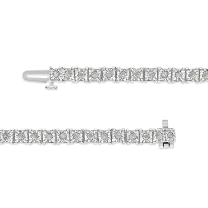 .925 Sterling Silver 1.0 Cttw Diamond Square Frame Miracle-Set Tennis Bracelet (I-J Color, I3 Clarity) - 7"  DestGlow