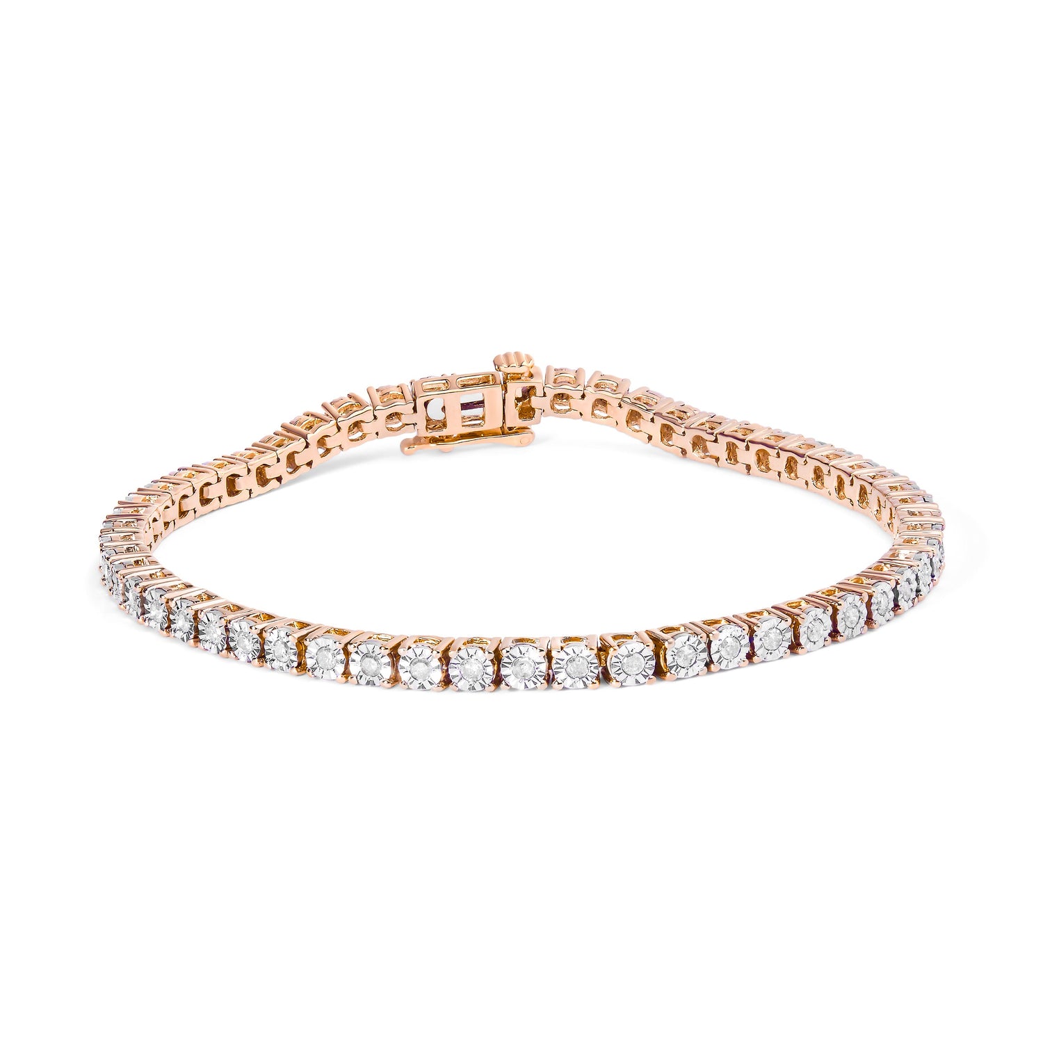 .925 Sterling Silver 1.0 Cttw Miracle-Set Diamond Round Faceted Bezel Tennis Bracelet (I-J Color, I3 Clarity) - 7" by Bids.com