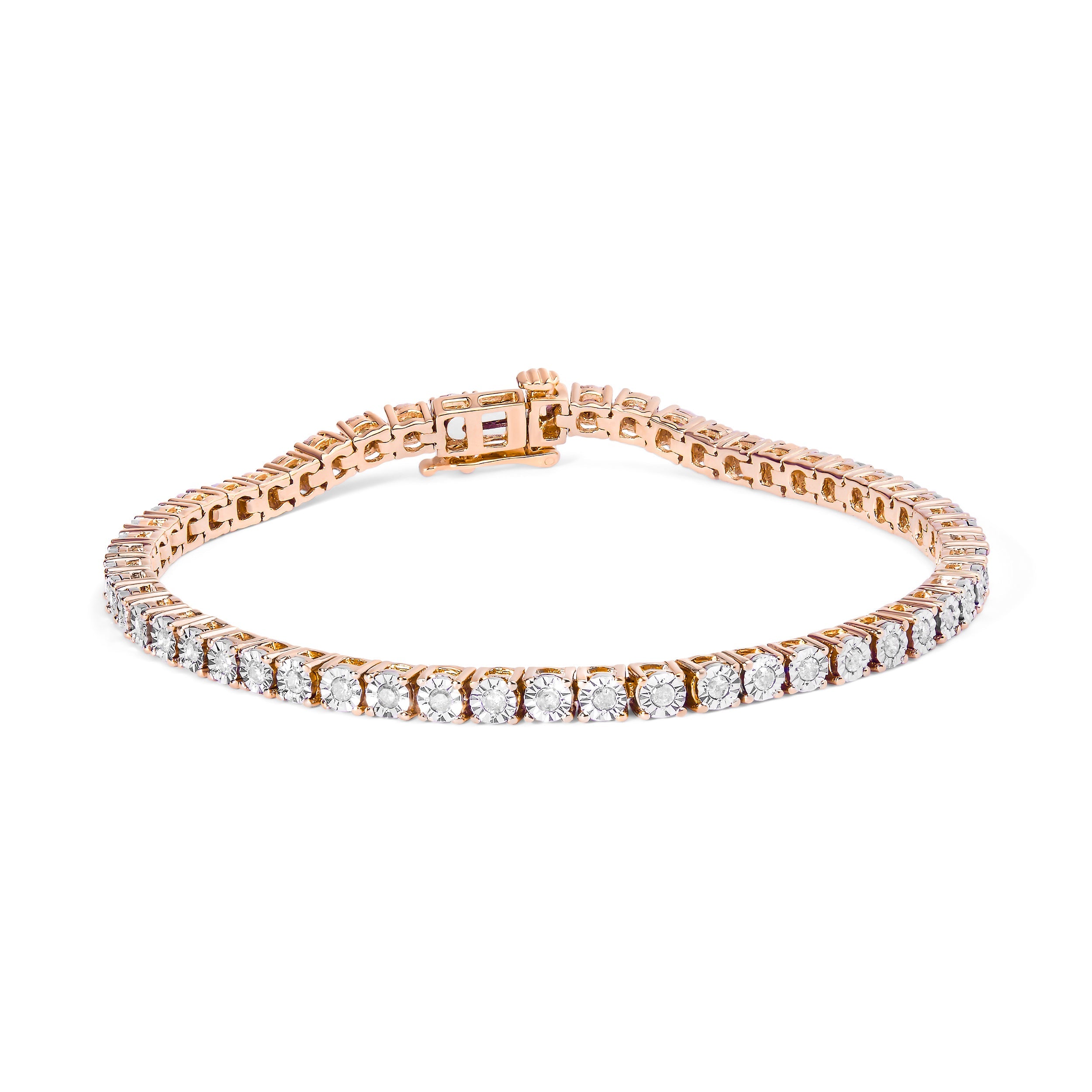 .925 Sterling Silver 1.0 Cttw Miracle-Set Diamond Round Faceted Bezel Tennis Bracelet (I-J Color, I3 Clarity) - 7" by Bids.com