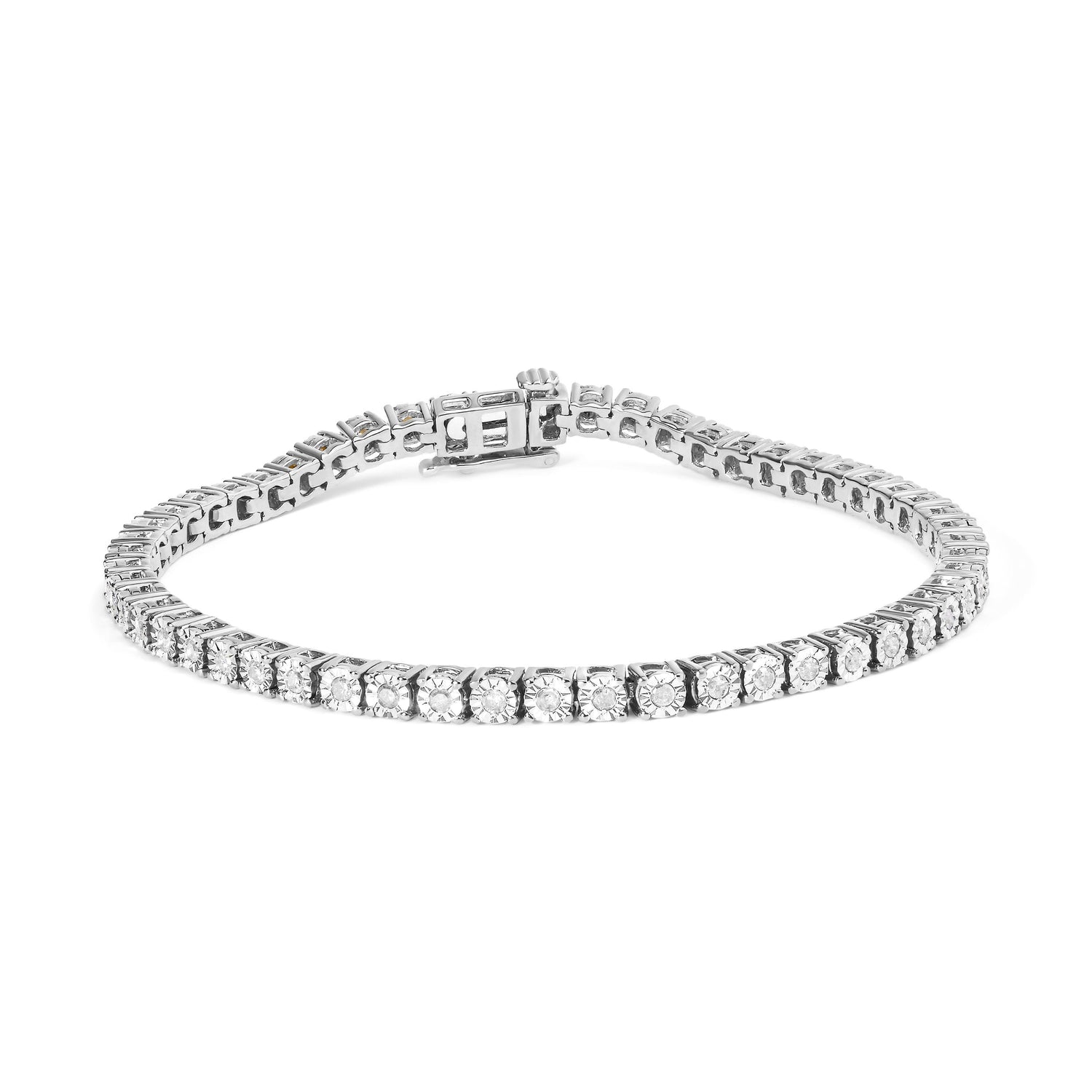 .925 Sterling Silver 1.0 Cttw Miracle-Set Diamond Round Faceted Bezel Tennis Bracelet (I-J Color, I3 Clarity) - 7" by Bids.com