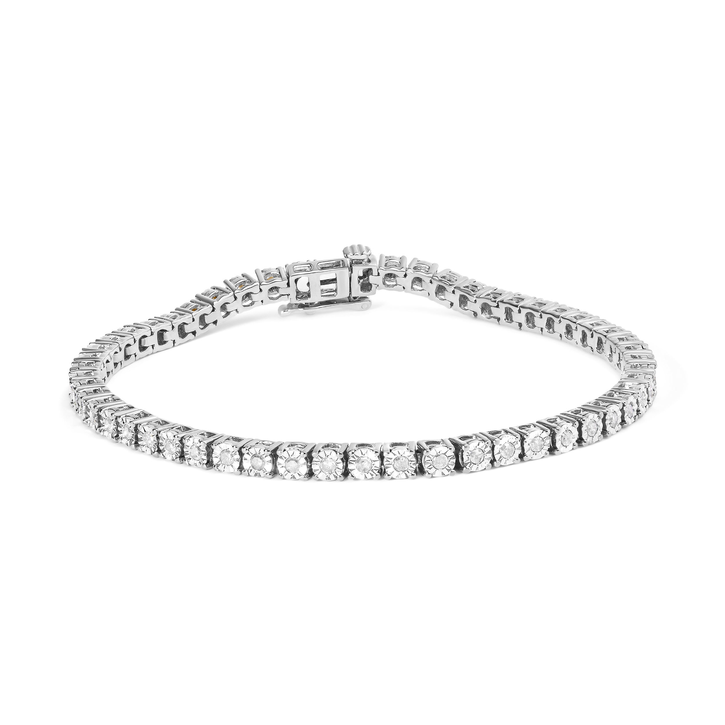 .925 Sterling Silver 1.0 Cttw Miracle-Set Diamond Round Faceted Bezel Tennis Bracelet (I-J Color, I3 Clarity) - 7" by Bids.com