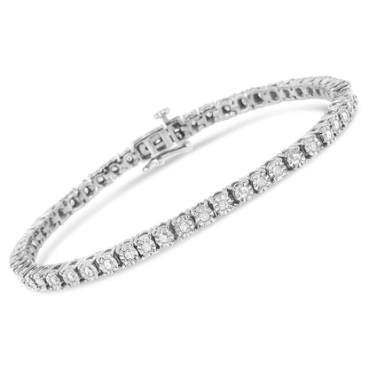 .925 Sterling Silver 1.0 Cttw Miracle-Set Diamond Round Faceted Bezel Tennis Bracelet (I-J Color, I3 Clarity) - 7" by Bids.com