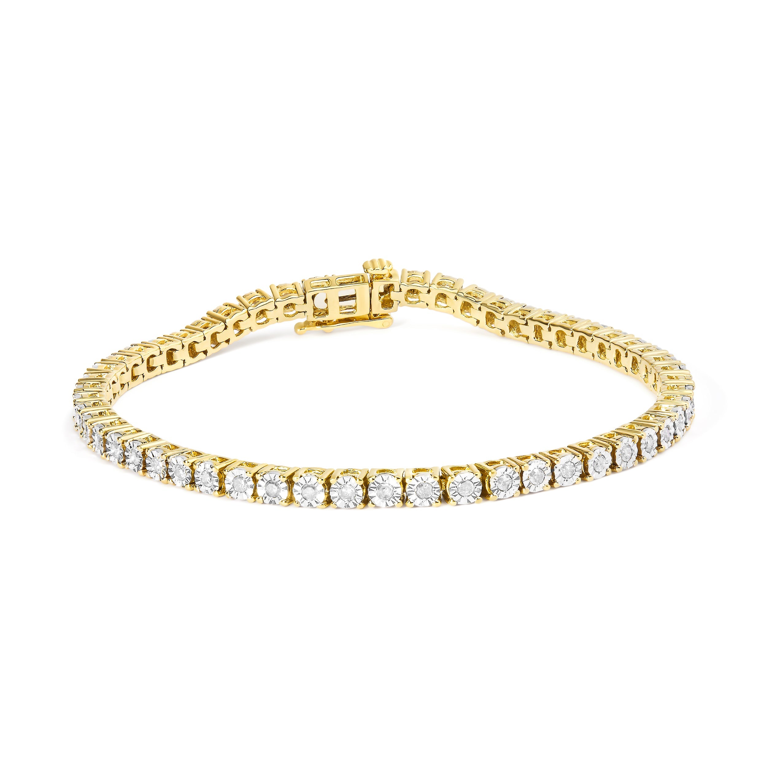 .925 Sterling Silver 1.0 Cttw Miracle-Set Diamond Round Faceted Bezel Tennis Bracelet (I-J Color, I3 Clarity) - 7" by Bids.com