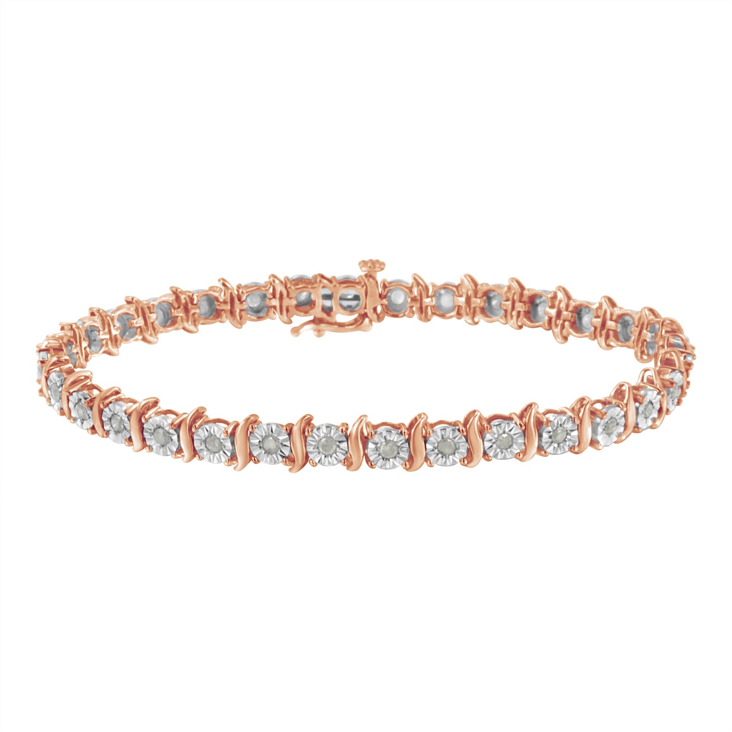 Two-Tone 10K Yellow Gold over .925 Sterling Silver 1.0 Cttw Diamond S-Curve Link Miracle-Set Tennis Bracelet (I-J Color, I3 Clarity) - 7" by Bids.com