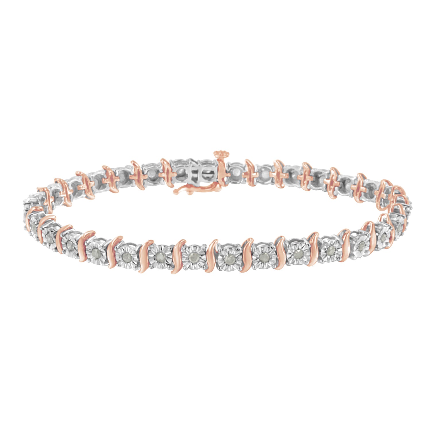 Two-Tone 10K Yellow Gold over .925 Sterling Silver 1.0 Cttw Diamond S-Curve Link Miracle-Set Tennis Bracelet (I-J Color, I3 Clarity) - 7" by Bids.com