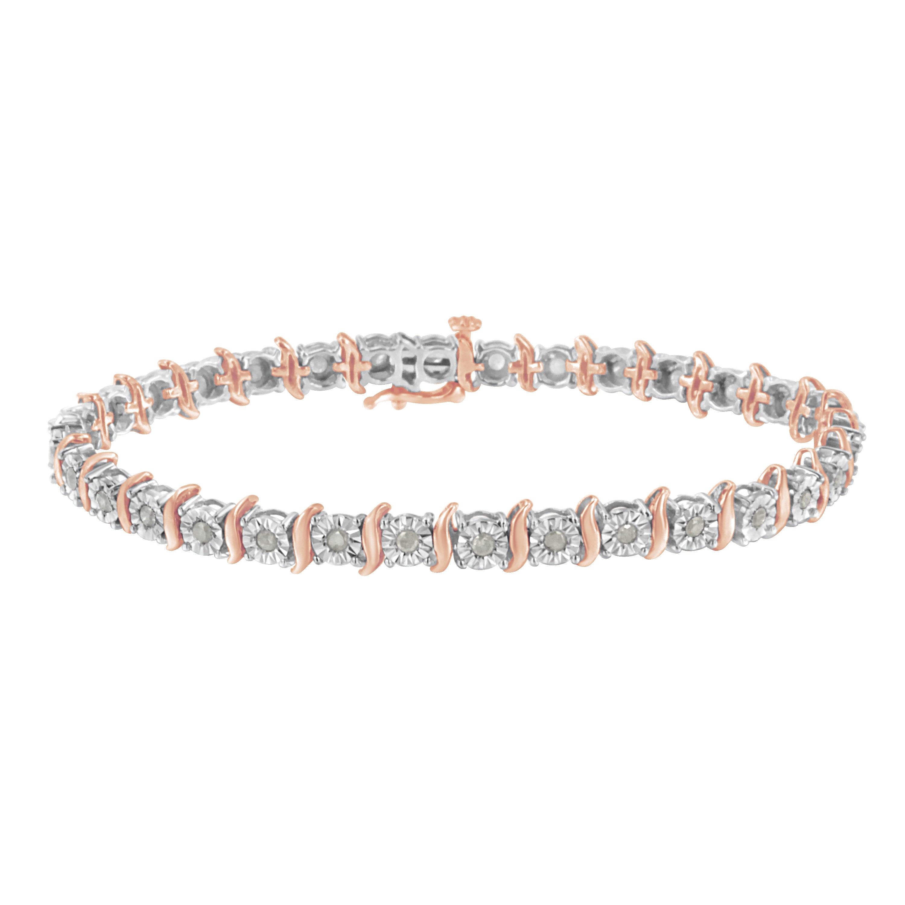 Two-Tone 10K Yellow Gold over .925 Sterling Silver 1.0 Cttw Diamond S-Curve Link Miracle-Set Tennis Bracelet (I-J Color, I3 Clarity) - 7" by Bids.com