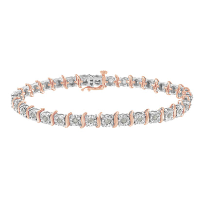 Two-Tone 10K Yellow Gold over .925 Sterling Silver 1.0 Cttw Diamond S-Curve Link Miracle-Set Tennis Bracelet (I-J Color, I3 Clarity) - 7" by Bids.com