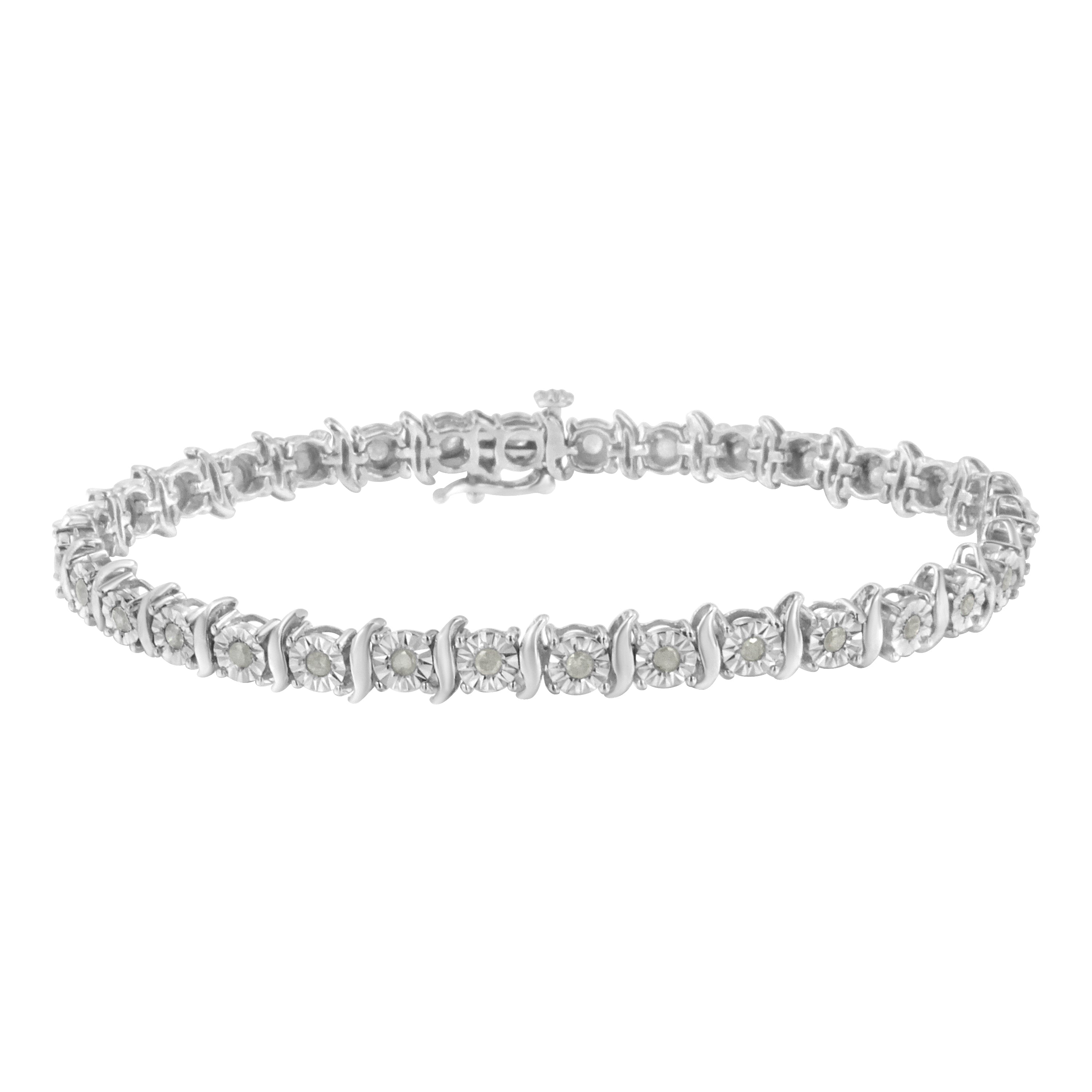 Two-Tone 10K Yellow Gold over .925 Sterling Silver 1.0 Cttw Diamond S-Curve Link Miracle-Set Tennis Bracelet (I-J Color, I3 Clarity) - 7" by Bids.com