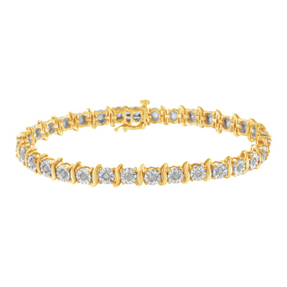 Two-Tone 10K Yellow Gold over .925 Sterling Silver 1.0 Cttw Diamond S-Curve Link Miracle-Set Tennis Bracelet (I-J Color, I3 Clarity) - 7" by Bids.com
