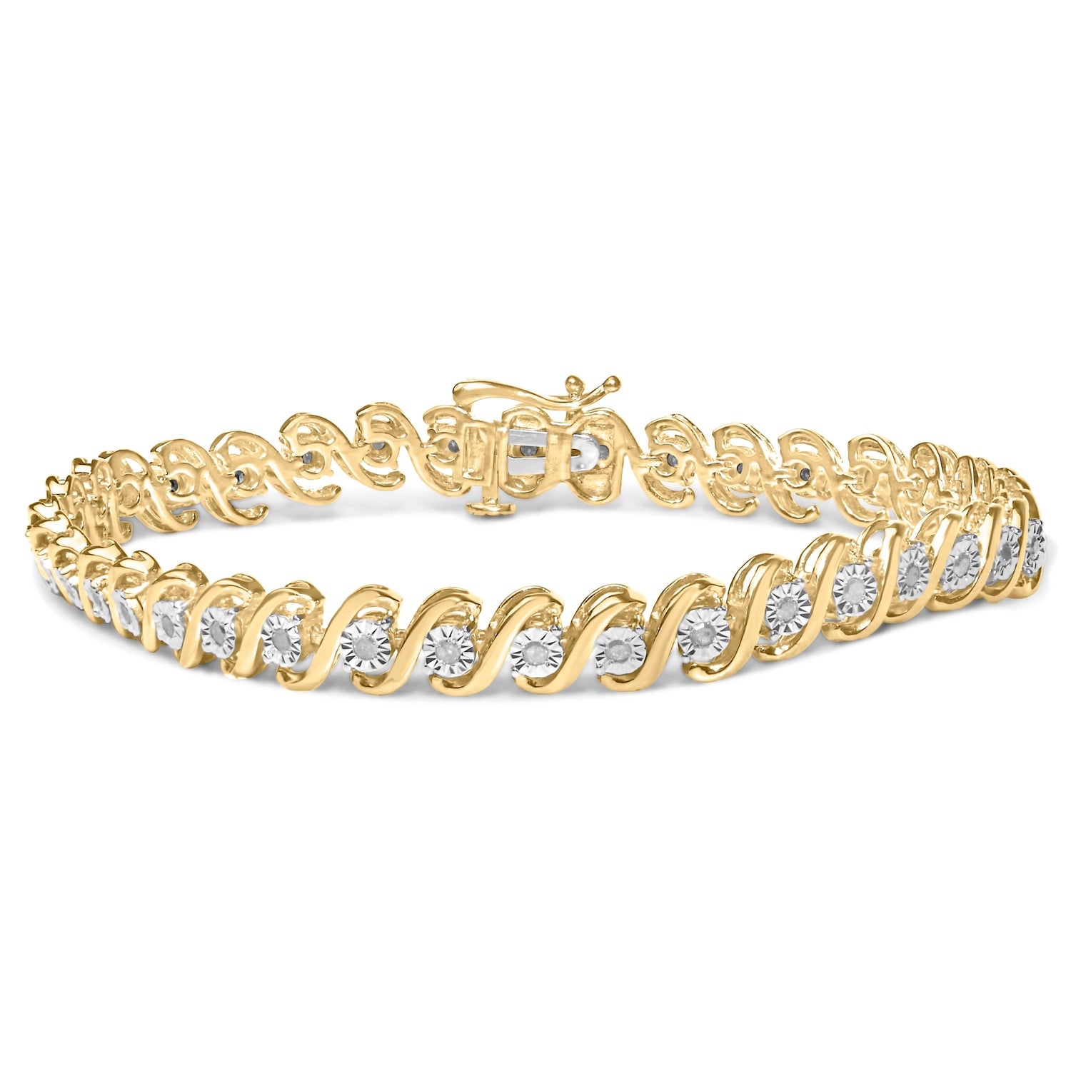 14K Yellow Gold Plated .925 Sterling Silver 1/2 Cttw Round Miracle-Set Diamond S-Curve Tennis Bracelet (I-J Color, I3 Clarity) - 7" by Bids.com