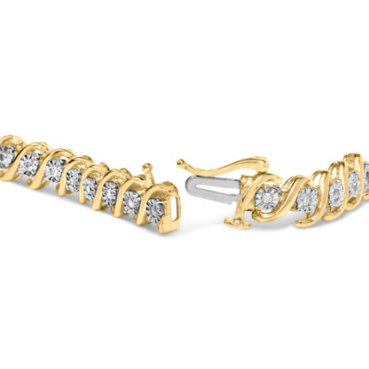 14K Yellow Gold Plated .925 Sterling Silver 1/2 Cttw Round Miracle-Set Diamond S-Curve Tennis Bracelet (I-J Color, I3 Clarity) - 7" by Bids.com