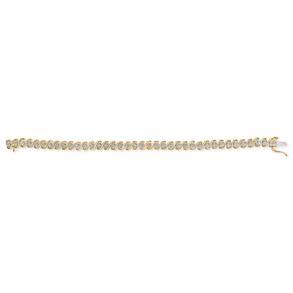 14K Yellow Gold Plated .925 Sterling Silver 1/2 Cttw Round Miracle-Set Diamond S-Curve Tennis Bracelet (I-J Color, I3 Clarity) - 7" by Bids.com