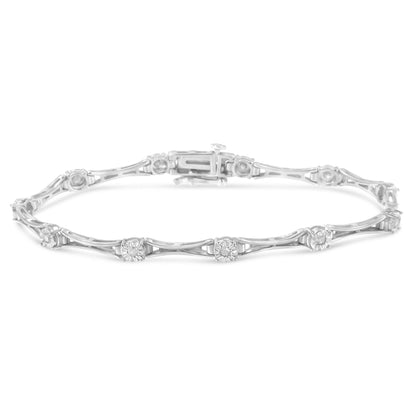 .925 Sterling Silver 1/4 Cttw Diamond Miracle-Set Flared-Bar 7" Link-Style Tennis Bracelet (I-J Color, I3 Clarity)  DestGlow