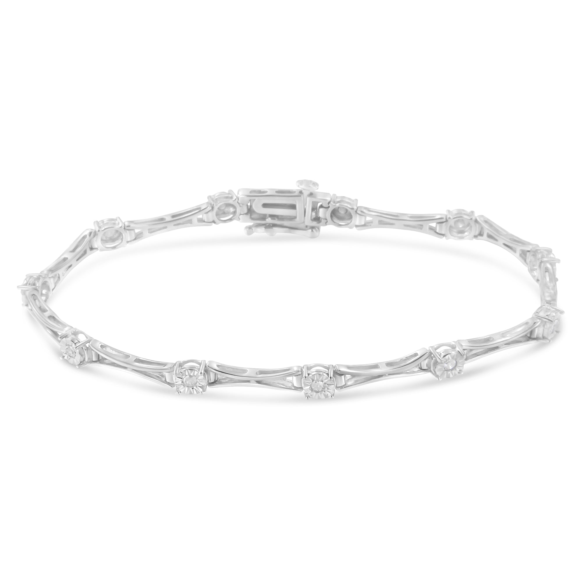 .925 Sterling Silver 1/4 Cttw Diamond Miracle-Set Flared-Bar 7" Link-Style Tennis Bracelet (I-J Color, I3 Clarity)  DestGlow
