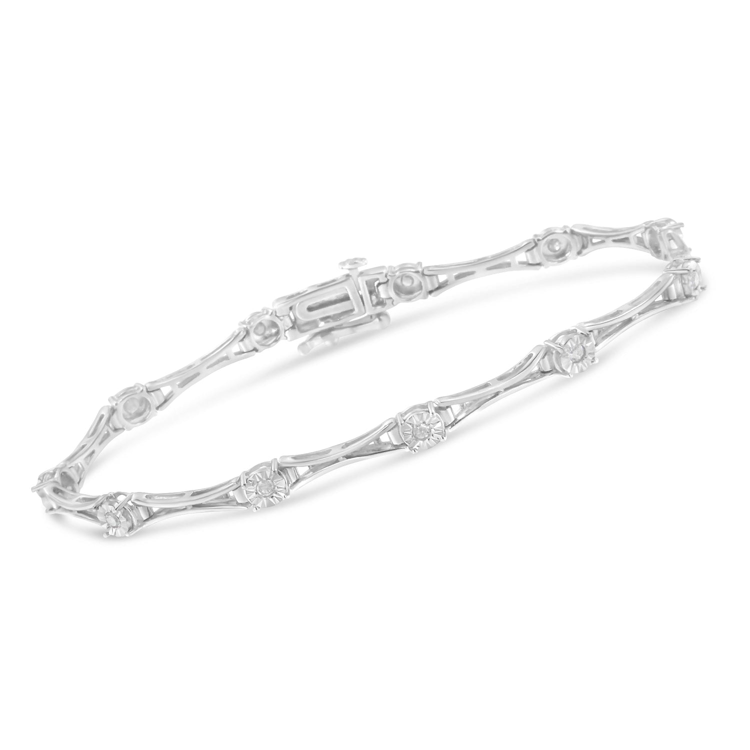 .925 Sterling Silver 1/4 Cttw Diamond Miracle-Set Flared-Bar 7" Link-Style Tennis Bracelet (I-J Color, I3 Clarity)  DestGlow