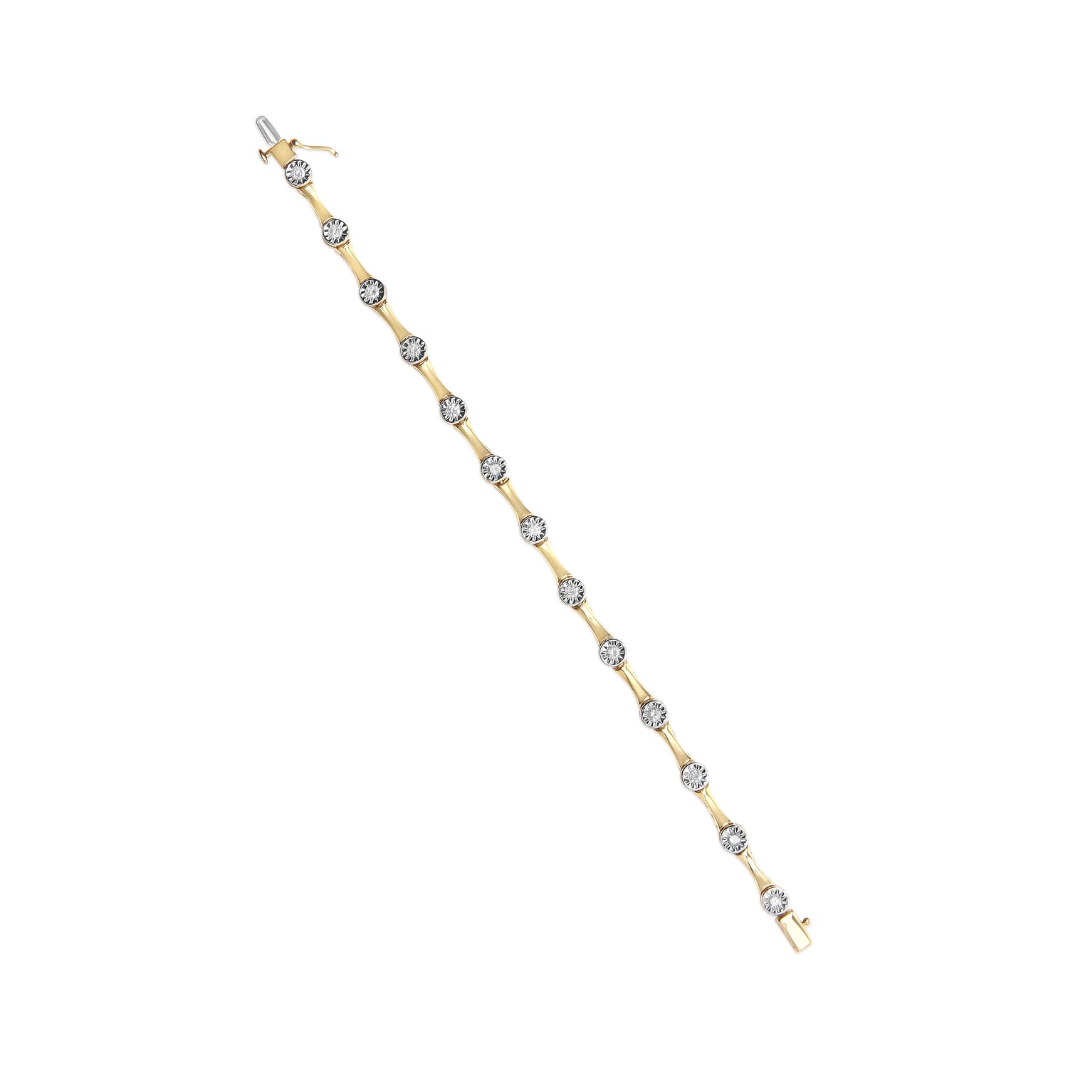 10K Yellow Gold Plated .925 Sterling Silver 1.0 Cttw Miracle Set Diamond Bezel Style Station Link Bracelet (H-I Color, I3 Clarity) - Size 7" by Bids.com