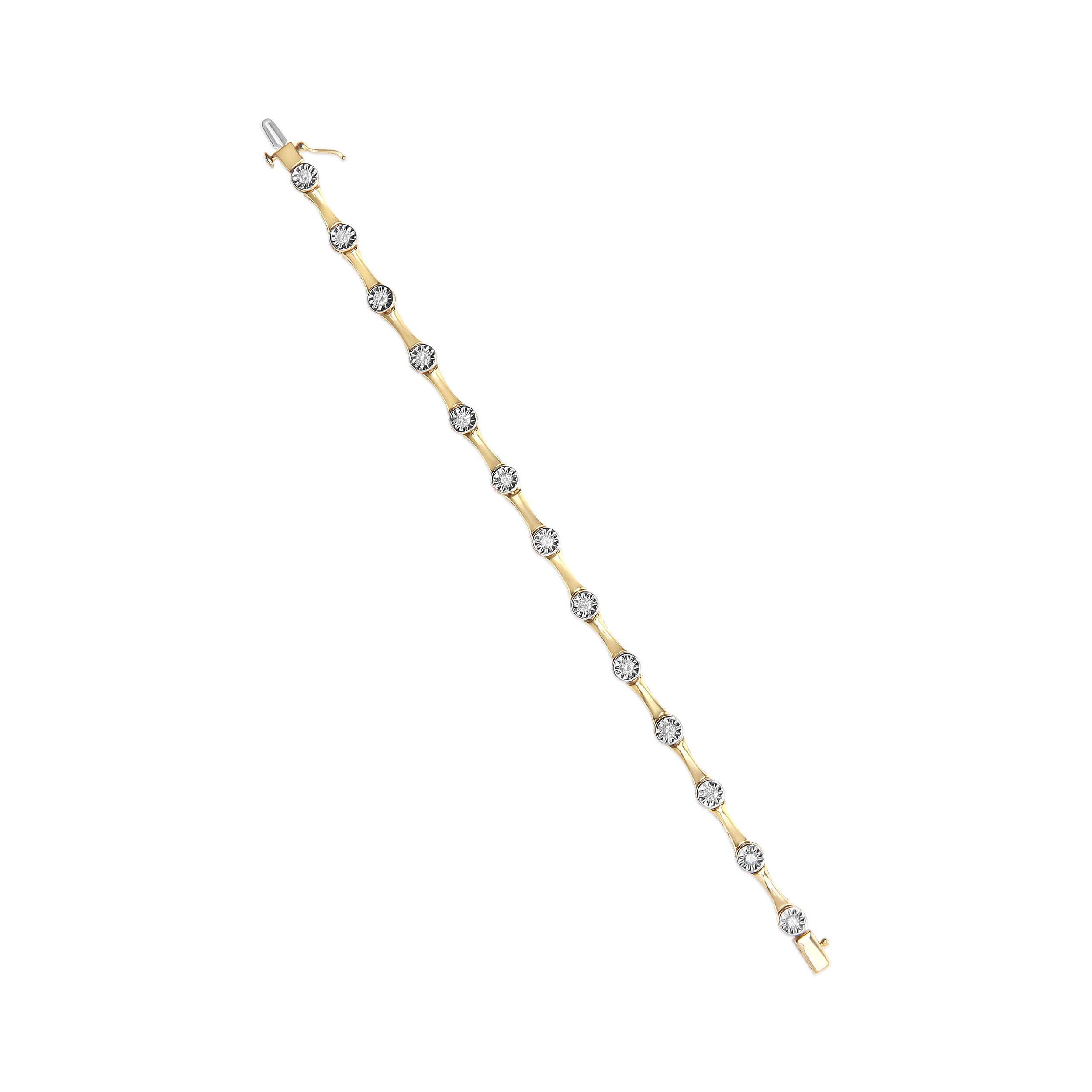 10K Yellow Gold Plated .925 Sterling Silver 1.0 Cttw Miracle Set Diamond Bezel Style Station Link Bracelet (H-I Color, I3 Clarity) - Size 7" by Bids.com