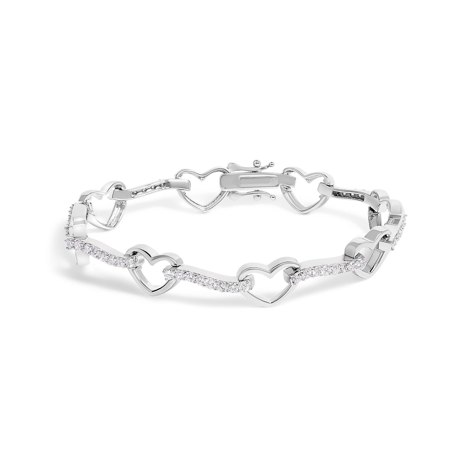 10K White Gold 2.0 Cttw Diamond Heart Link Bracelet  DestGlow