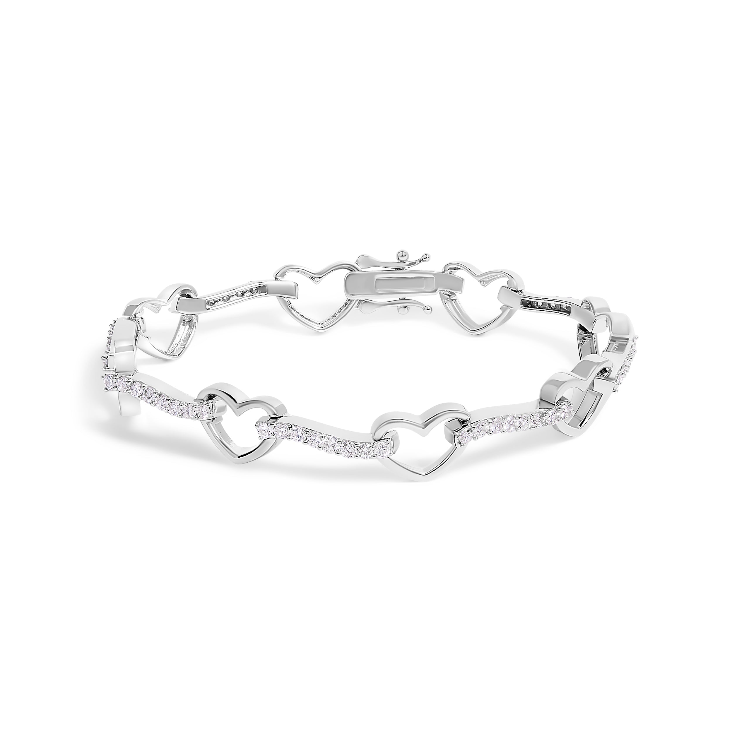 10K White Gold 2.0 Cttw Diamond Heart Link Bracelet  DestGlow