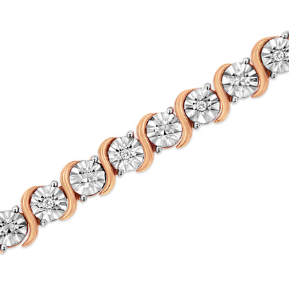 14K Rose Gold Plated .925 Sterling Silver 1/10 Cttw Diamond Round Miracle Plate and "S" Link Tennis Bracelet (I-J Color, I2- I3 Clarity) - 7" by Bids.com