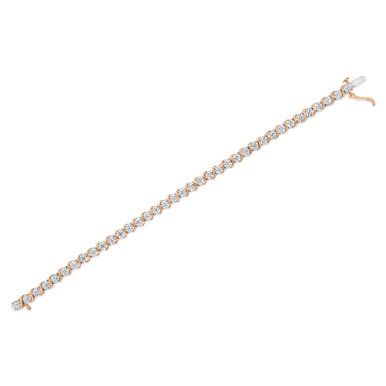 14K Rose Gold Plated .925 Sterling Silver 1/10 Cttw Diamond Round Miracle Plate and "S" Link Tennis Bracelet (I-J Color, I2- I3 Clarity) - 7" by Bids.com