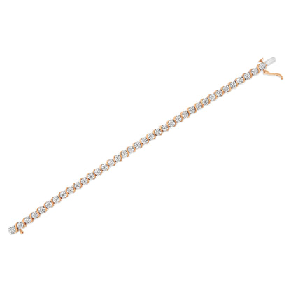 14K Rose Gold Plated .925 Sterling Silver 1/10 Cttw Diamond Round Miracle Plate and "S" Link Tennis Bracelet (I-J Color, I2- I3 Clarity) - 7" by Bids.com