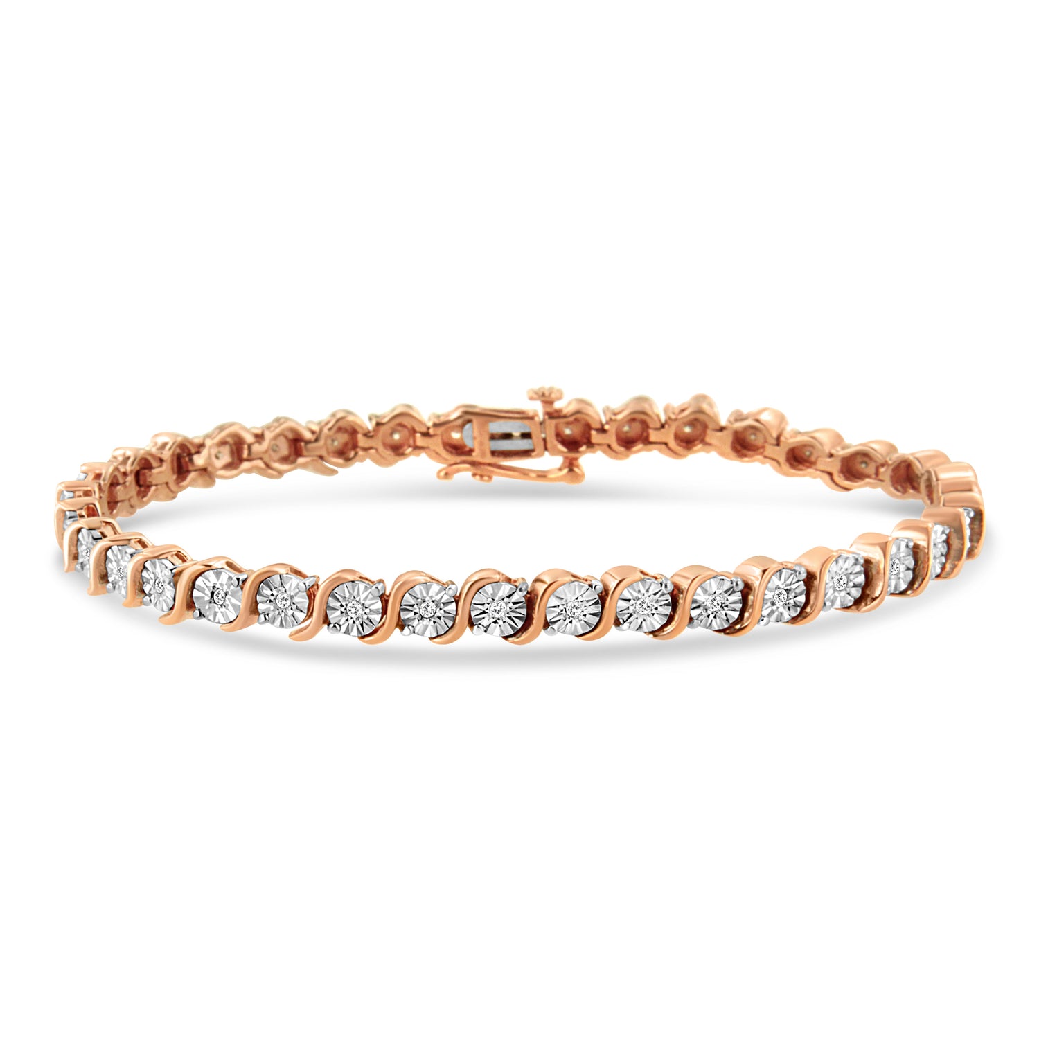 14K Rose Gold Plated .925 Sterling Silver 1/4 Cttw Diamond Round Miracle Plate and "S" Link Tennis Bracelet (I-J Color, I2- I3 Clarity) - 7" by Bids.com