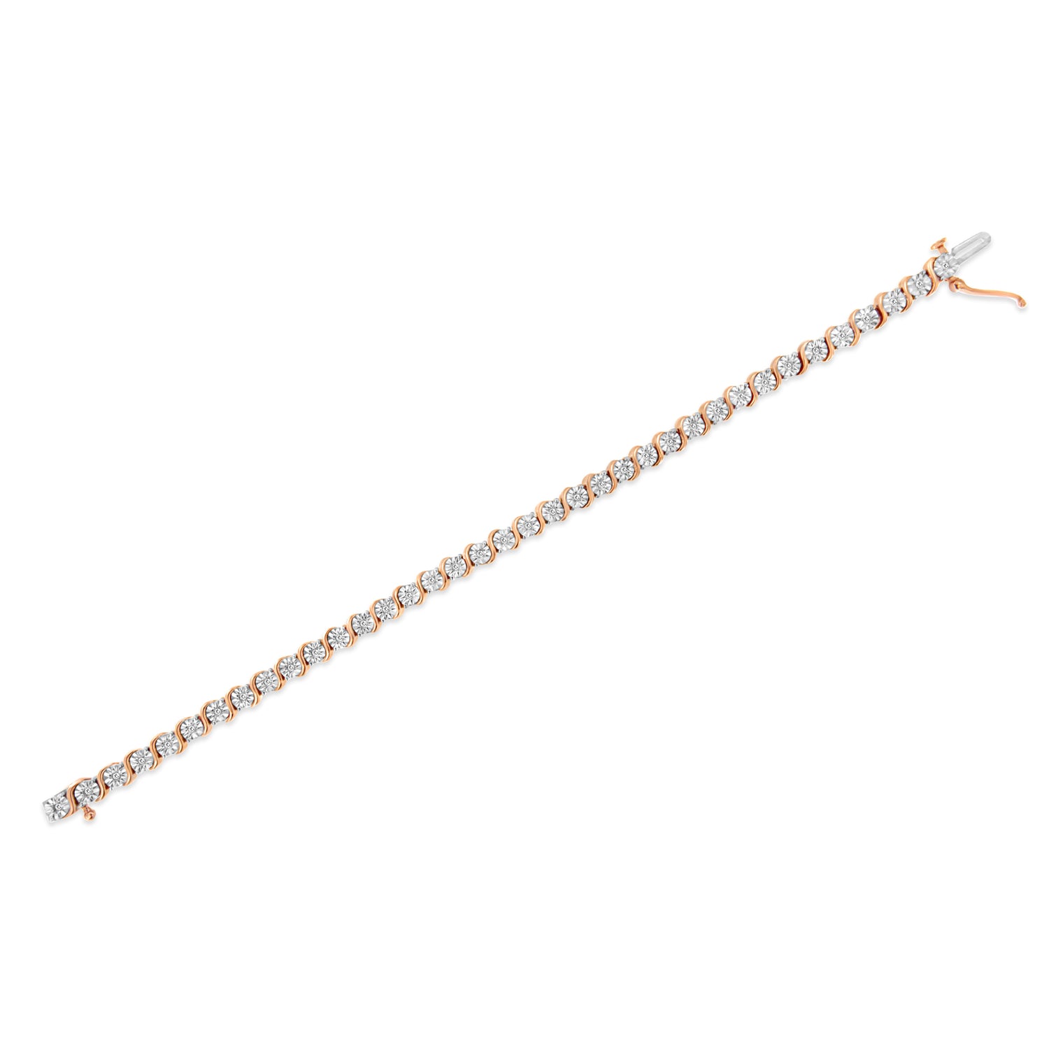 14K Rose Gold Plated .925 Sterling Silver 1/4 Cttw Diamond Round Miracle Plate and "S" Link Tennis Bracelet (I-J Color, I2- I3 Clarity) - 7" by Bids.com