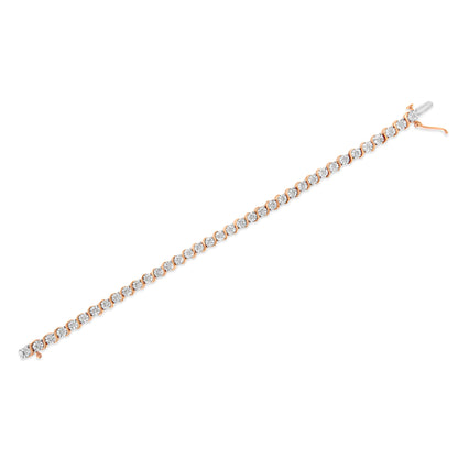 14K Rose Gold Plated .925 Sterling Silver 1/4 Cttw Diamond Round Miracle Plate and "S" Link Tennis Bracelet (I-J Color, I2- I3 Clarity) - 7" by Bids.com