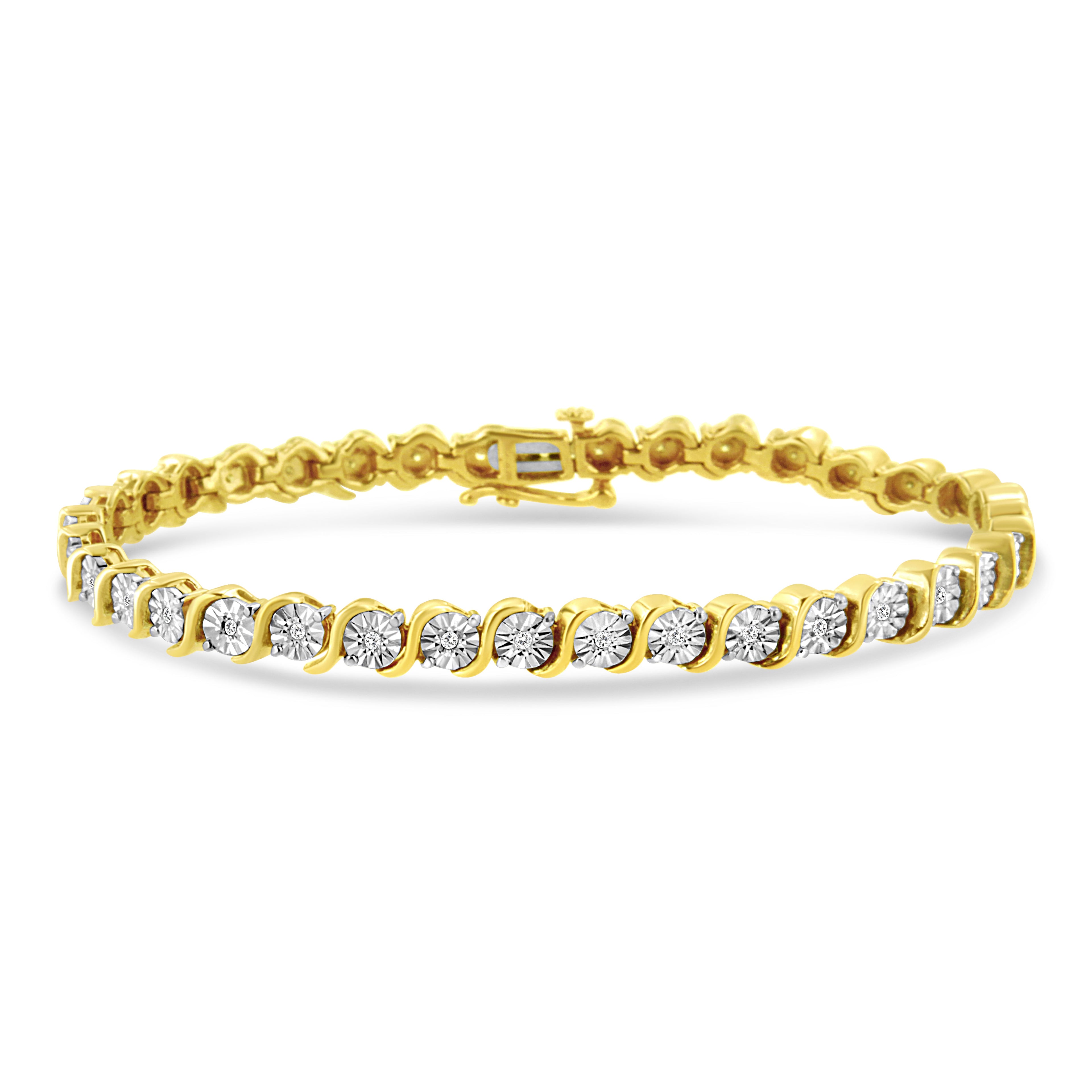 14K Rose Gold Plated .925 Sterling Silver 1/4 Cttw Diamond Round Miracle Plate and "S" Link Tennis Bracelet (I-J Color, I2- I3 Clarity) - 7" by Bids.com