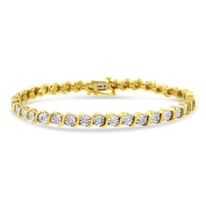 14K Rose Gold Plated .925 Sterling Silver 1/4 Cttw Diamond Round Miracle Plate and "S" Link Tennis Bracelet (I-J Color, I2- I3 Clarity) - 7" by Bids.com