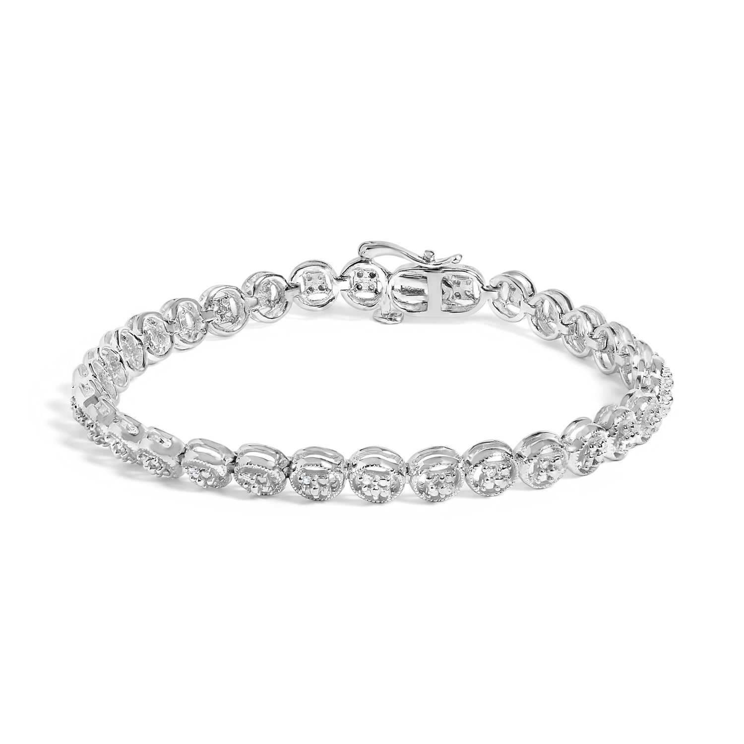 14K Yellow Gold Plated .925 Sterling Silver 1/10 Cttw Diamond Open Circle Beaded Wheel Link Tennis Bracelet (I-J Color, I3 Clarity) - 7.25" by Bids.com