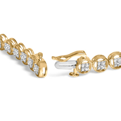 14K Yellow Gold Plated .925 Sterling Silver 1/10 Cttw Diamond Open Circle Beaded Wheel Link Tennis Bracelet (I-J Color, I3 Clarity) - 7.25" by Bids.com