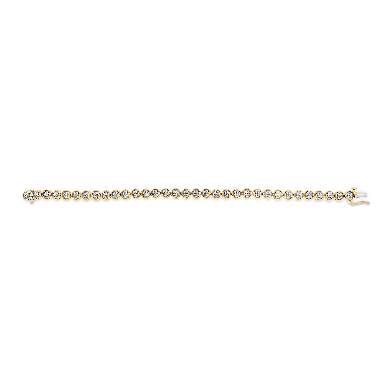 14K Yellow Gold Plated .925 Sterling Silver 1/10 Cttw Diamond Open Circle Beaded Wheel Link Tennis Bracelet (I-J Color, I3 Clarity) - 7.25" by Bids.com