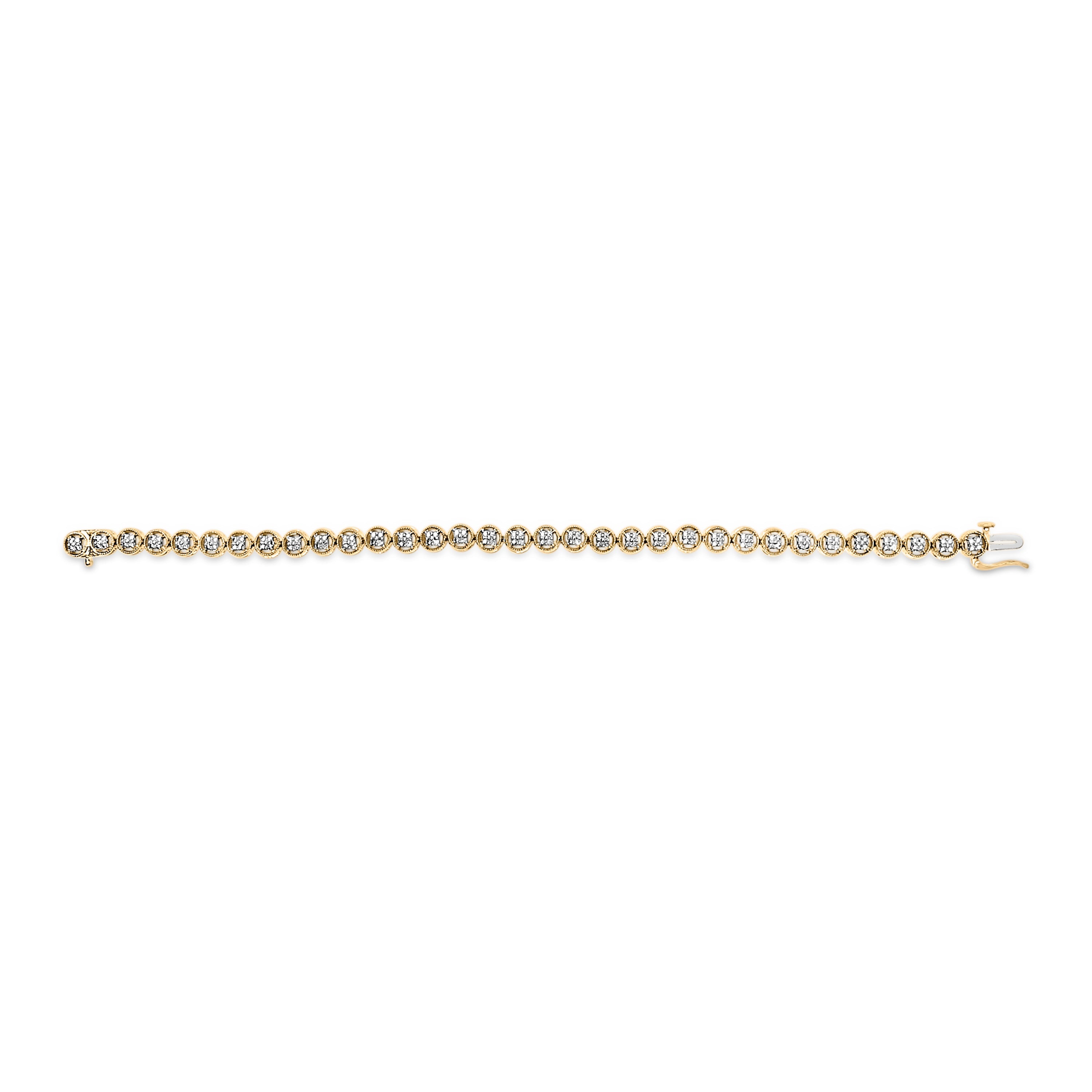 14K Yellow Gold Plated .925 Sterling Silver 1/10 Cttw Diamond Open Circle Beaded Wheel Link Tennis Bracelet (I-J Color, I3 Clarity) - 7.25" by Bids.com
