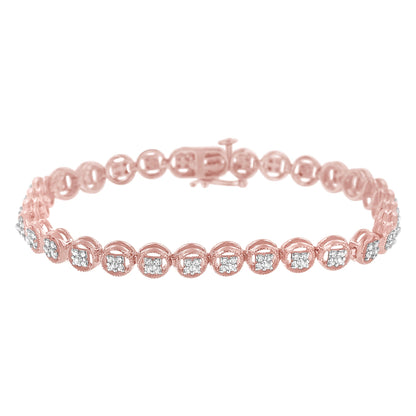 14K Rose Gold Over .925 Sterling Silver 1/4 Cttw Diamond 7" Open Circle Wheel Link Tennis Bracelet (I-J Color, I2-I3 Clarity) by Bids.com