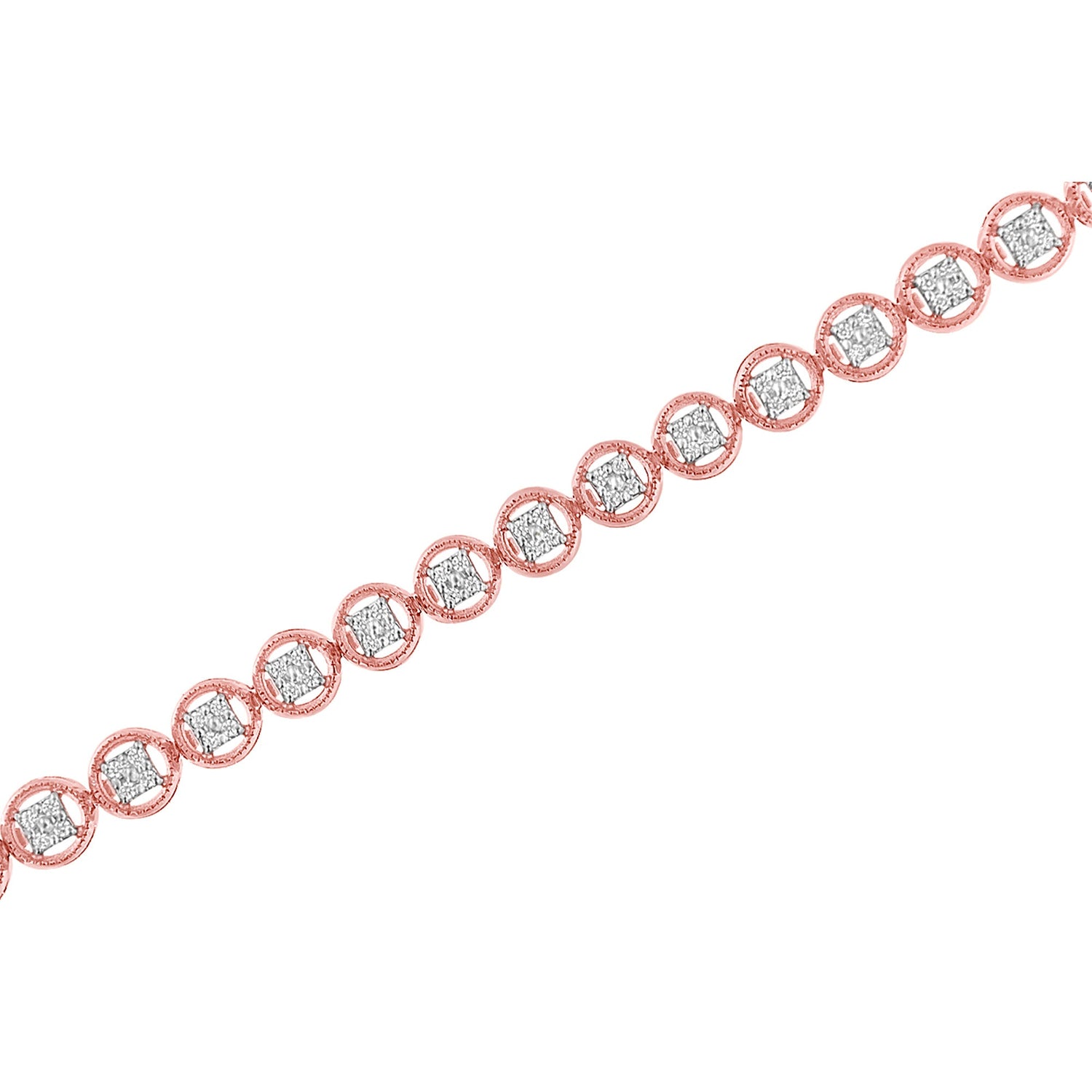 14K Rose Gold Over .925 Sterling Silver 1/4 Cttw Diamond 7" Open Circle Wheel Link Tennis Bracelet (I-J Color, I2-I3 Clarity) by Bids.com