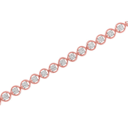 14K Rose Gold Over .925 Sterling Silver 1/4 Cttw Diamond 7" Open Circle Wheel Link Tennis Bracelet (I-J Color, I2-I3 Clarity) by Bids.com