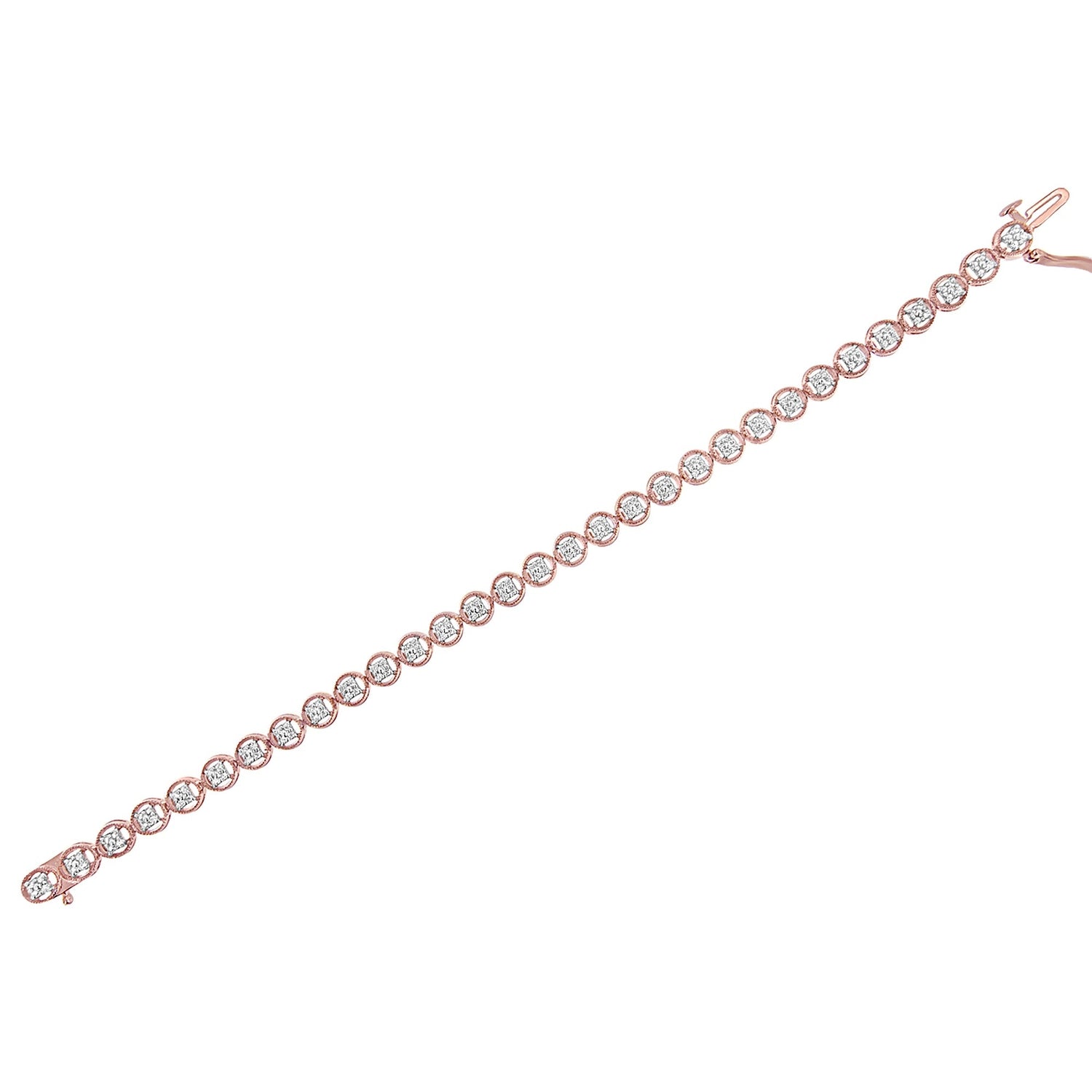 14K Rose Gold Over .925 Sterling Silver 1/4 Cttw Diamond 7" Open Circle Wheel Link Tennis Bracelet (I-J Color, I2-I3 Clarity) by Bids.com