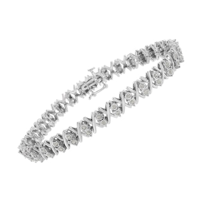 .925 Sterling Silver 1.0 Cttw Diamond Miracle-Set X-Link 7" Tennis Bracelet (I-J Color, I3 Clarity) by Bids.com