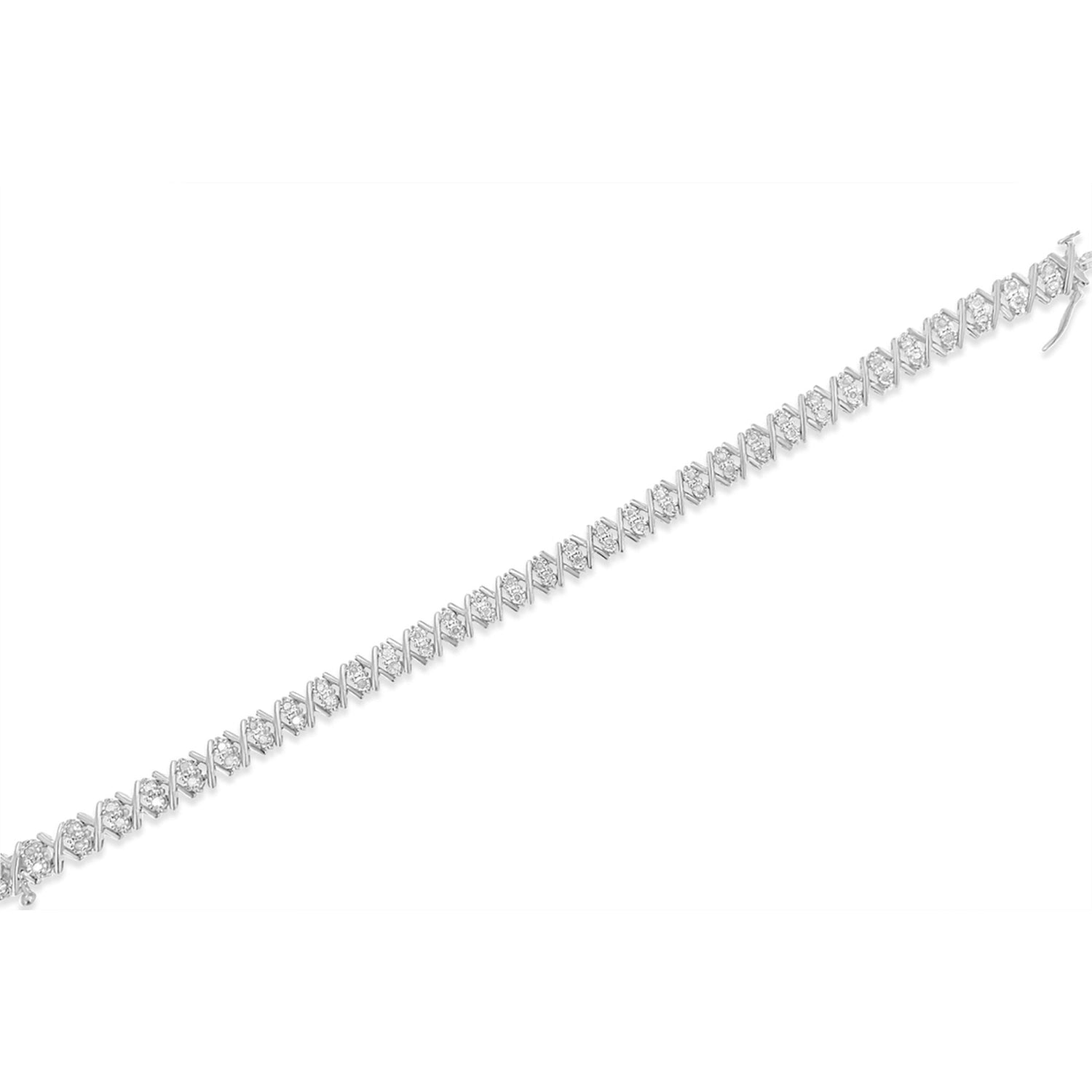 .925 Sterling Silver 1.0 Cttw Diamond Miracle-Set X-Link 7" Tennis Bracelet (I-J Color, I3 Clarity) by Bids.com