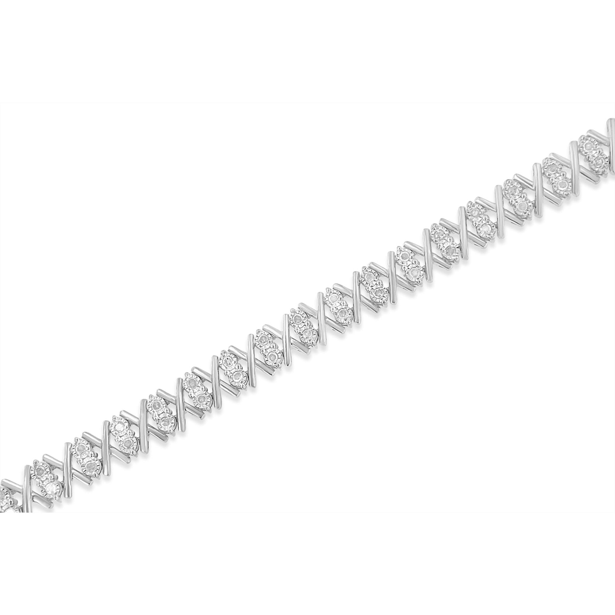 .925 Sterling Silver 1.0 Cttw Diamond Miracle-Set X-Link 7" Tennis Bracelet (I-J Color, I3 Clarity) by Bids.com