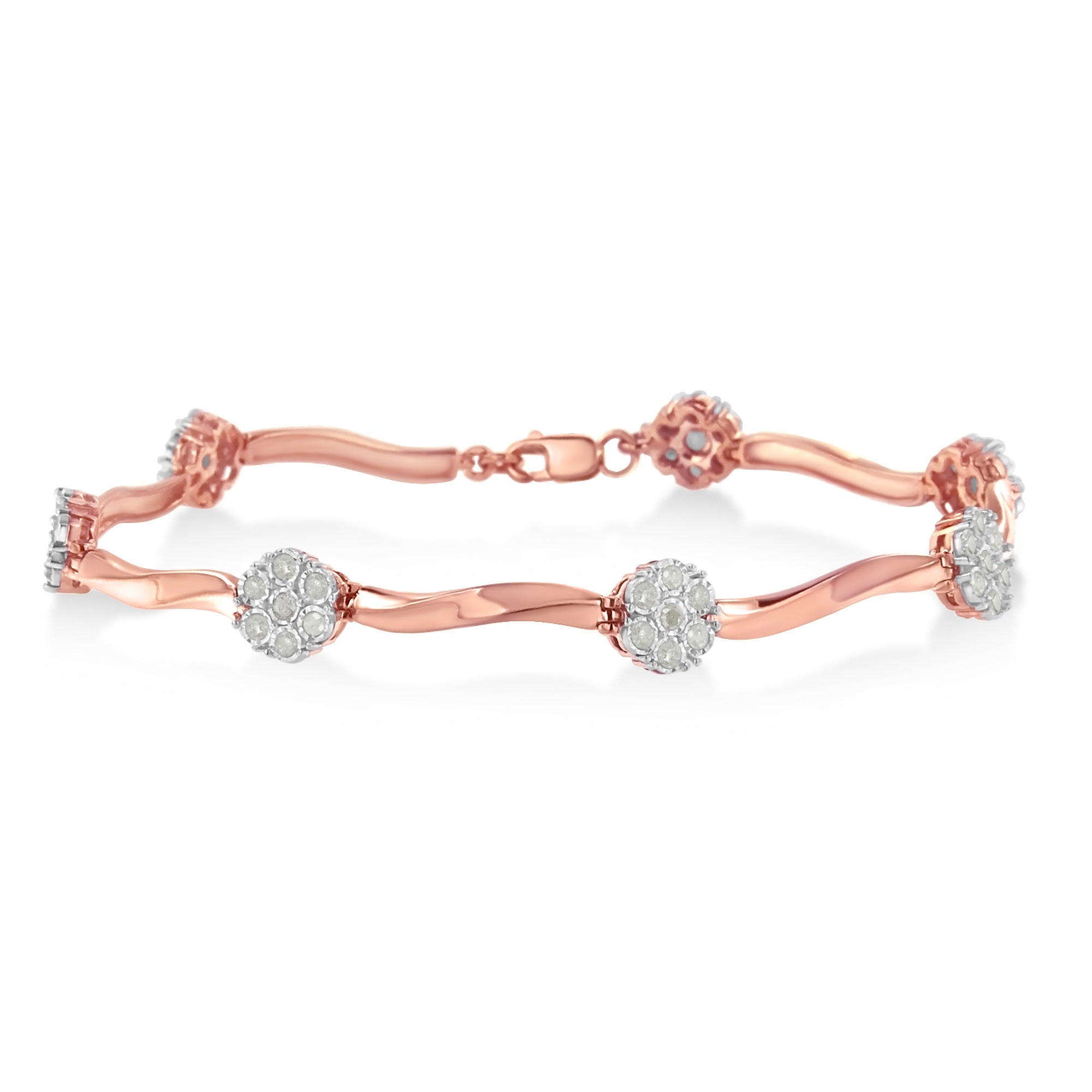 .925 10k Rose Gold Over Sterling Silver 1.0 cttw Diamond Floral Link Bracelet (I-J Color,I3 Clarity) by Bids.com