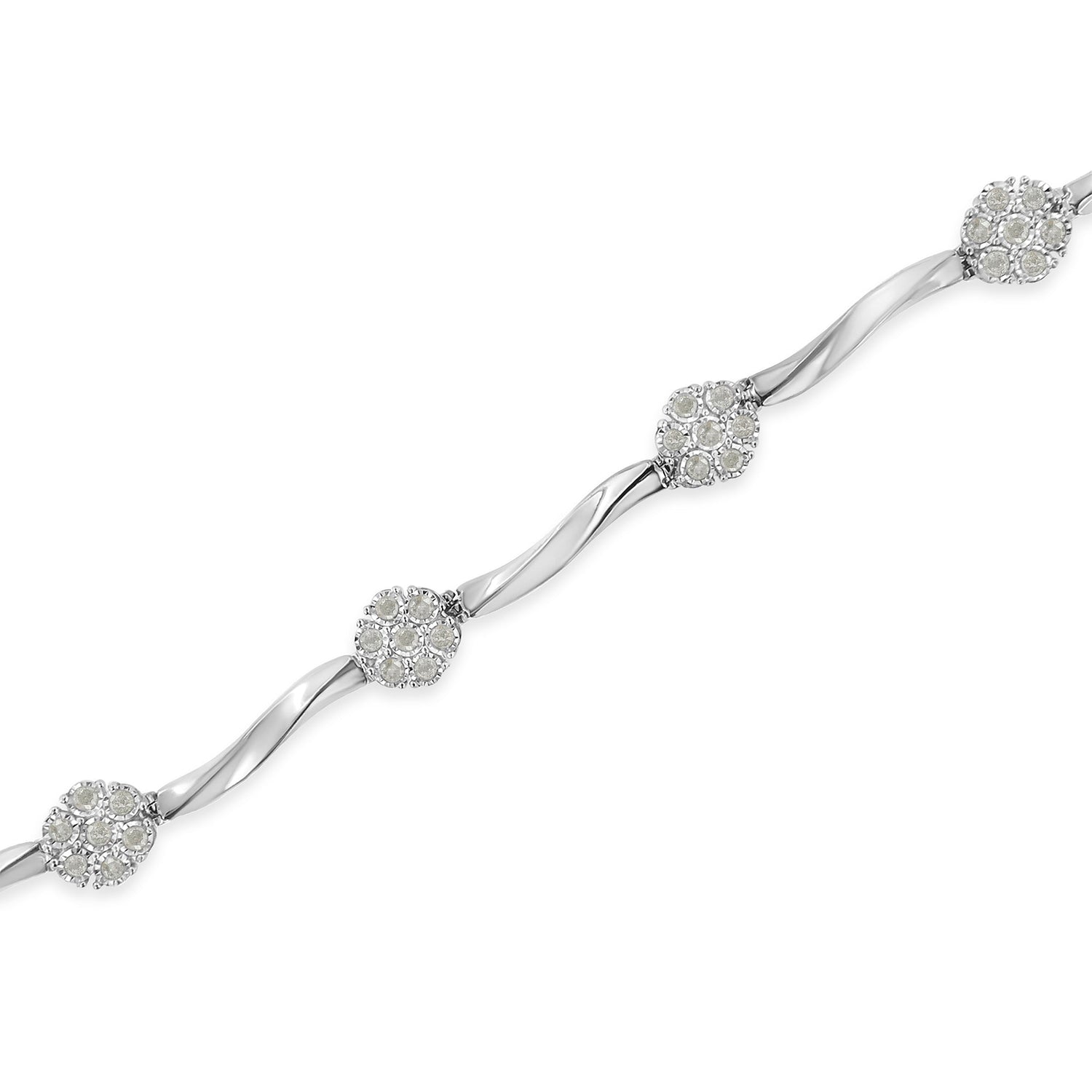 .925 Sterling Silver 1.0 cttw Miracle-Set Diamond 7 Stone Floral Cluster Link Bracelet (I-J Color, I3 Clarity) -7" by Bids.com