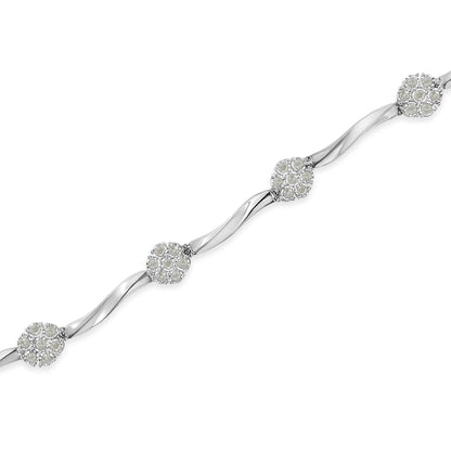 .925 Sterling Silver 1.0 Cttw Diamond Cluster Miracle-Set Station &amp; Twisted Bar 7" Tennis Bracelet (H-I Color, I1-I2 Clarity) by Bids.com