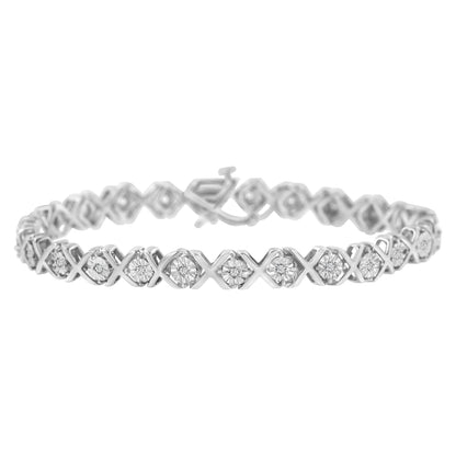 .925 Sterling Silver 1/4 Cttw Miracle Set Diamond "X" Link Bracelet (I-J Color, I3 Clarity) - 7.25" by Bids.com