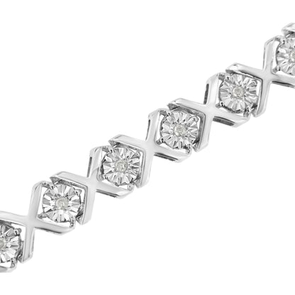 .925 Sterling Silver 1/4 Cttw Miracle Set Diamond "X" Link Bracelet (I-J Color, I3 Clarity) - 7.25" by Bids.com
