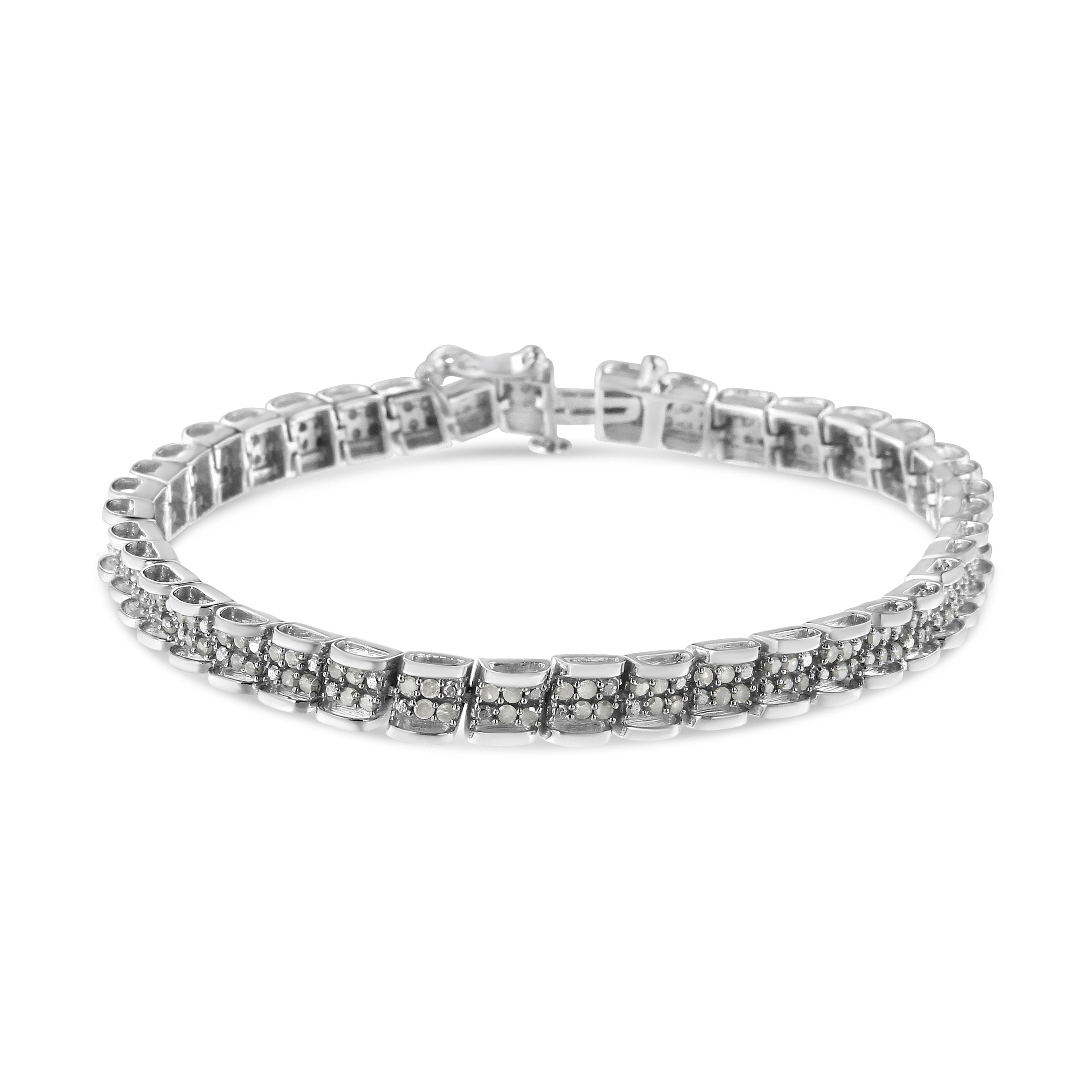 .925 Sterling Silver 2.0 Cttw Diamond 7" Round Miracle Plate Link Bracelet (I-J Color, I2-I3 Clarity) by Bids.com