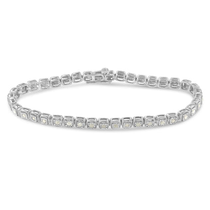 .925 Sterling Silver 1.0 Cttw Diamond Miracle-Set Square Milgrain 7" Link Tennis Bracelet (I-J Color, I3 Clarity) by Bids.com