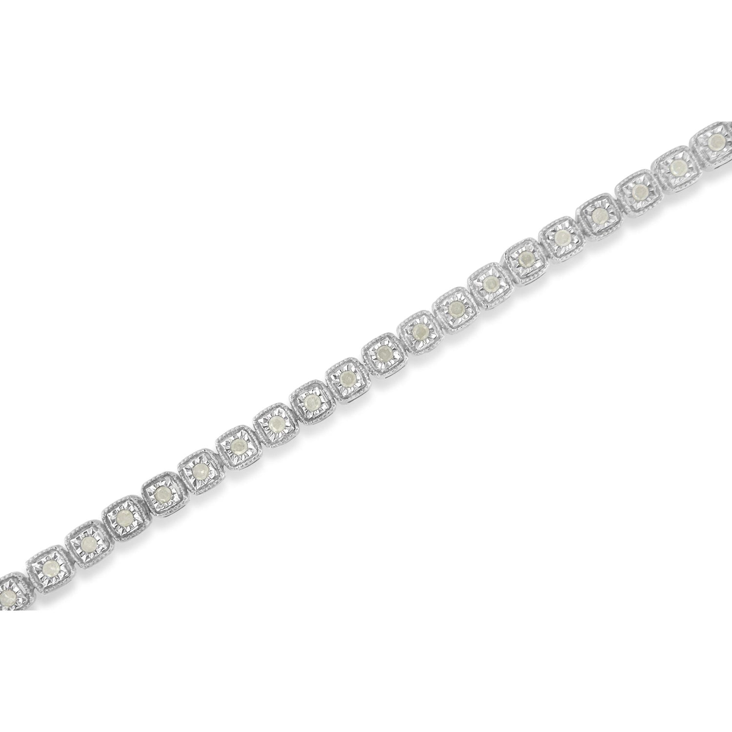 .925 Sterling Silver 1.0 Cttw Diamond Miracle-Set Square Milgrain 7" Link Tennis Bracelet (I-J Color, I3 Clarity) by Bids.com